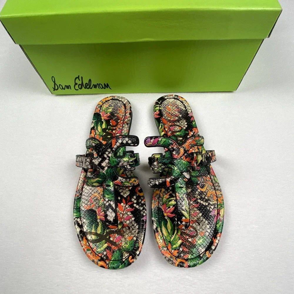 Sam Edelman Bay Tropical Floral Snakeskin Print Slide Sandals Womens Size 6.5 - Picture 3 of 7